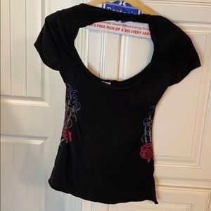 Crash and Burn shirt with back cut out